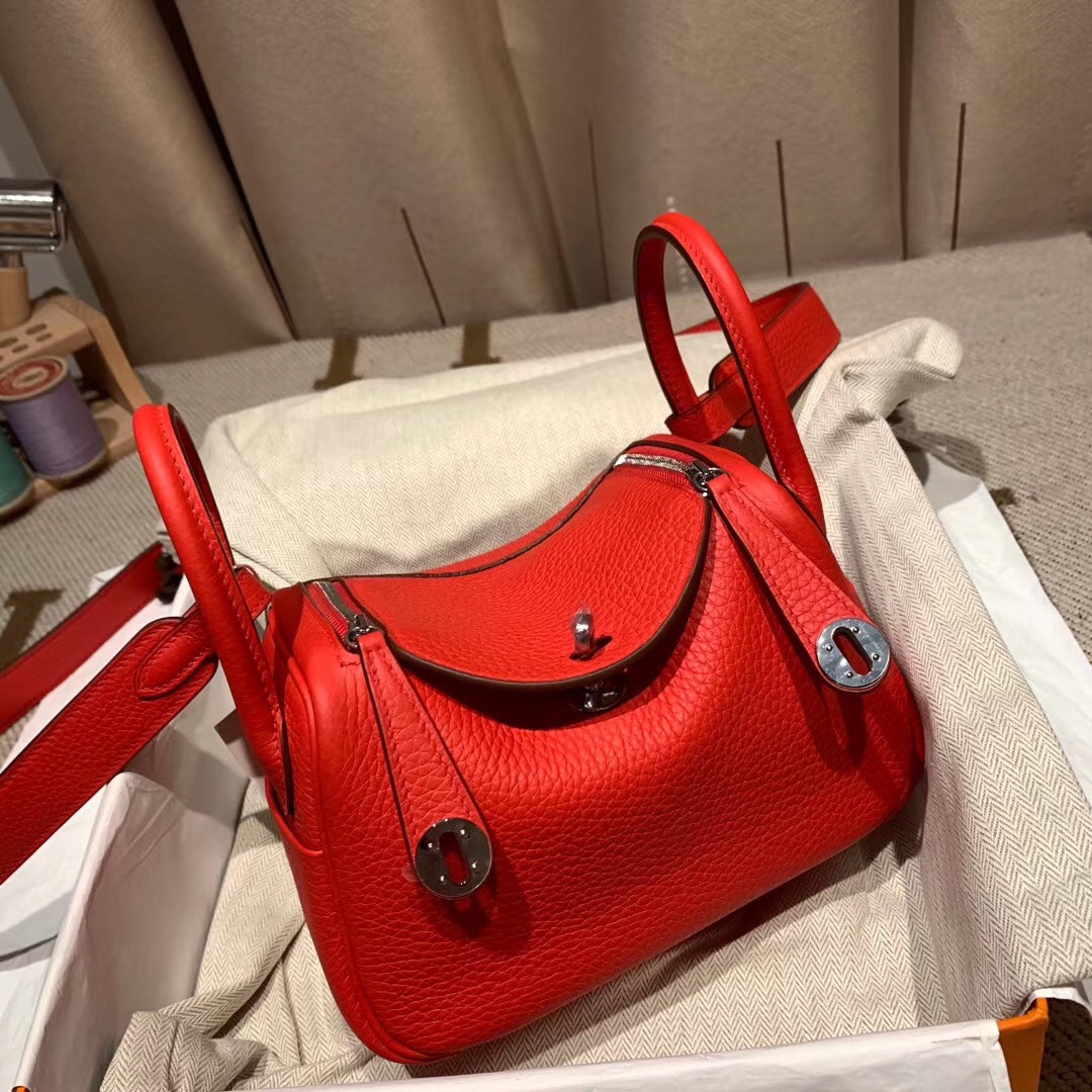 에르메스 미니 린디백19 레드 금장 끌레망스 가죽